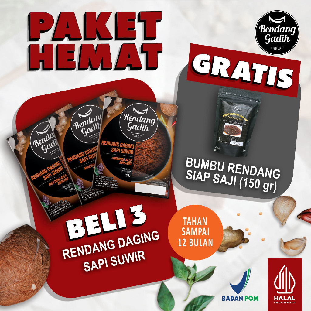 

Rendang Gadih - Paket 3 pcs Rendang Sapi Suwir @ 150 g