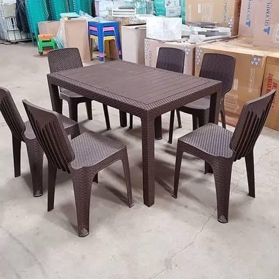 1 Set meja Makan Plastik 120 ODT-R + 6 Kursi Olymplast Rotan OL 2 *