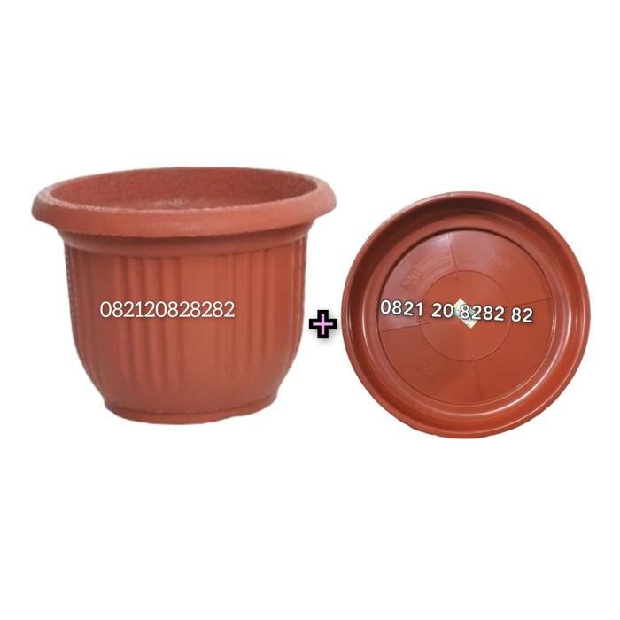Thinkerbelllll Pot Bunga 30Cm, 40Cm, 50Cm Tebal Warna Merah + Tatakan Pot Tanaman