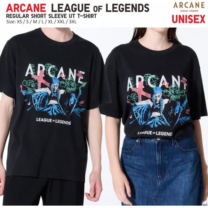 New Produk Arcane League Of Legends Ut Shirt Regular Kaos Uniqlo Ekko Violet Jinx Powder Wql10