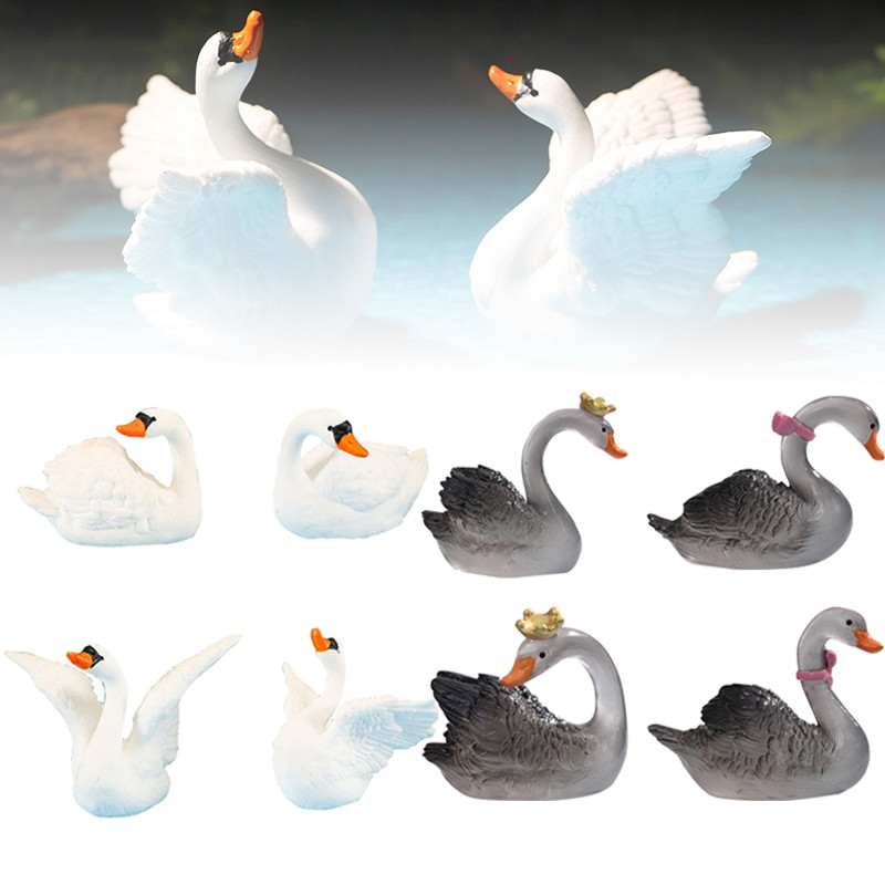 Mini White/Black Swan Decoration Cartoon Goose Figurine Micro Landscape Dollhouse Miniature Toy Car