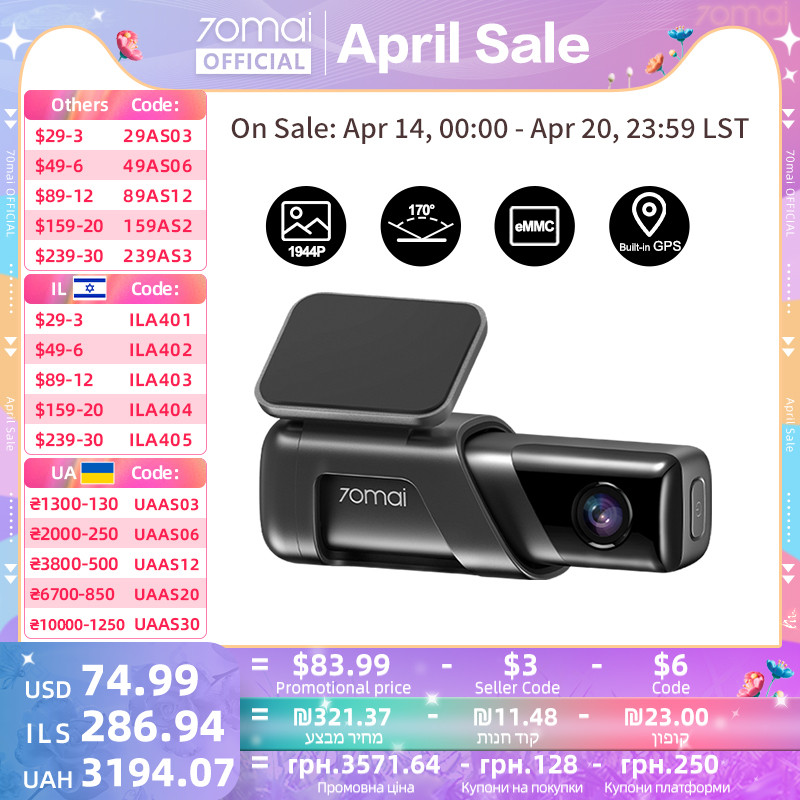 70mai Dash Cam M500 1944P 170FOV 70mai M500 Car DVR Dash Camera Recorder GPS ADAS 24H Parking