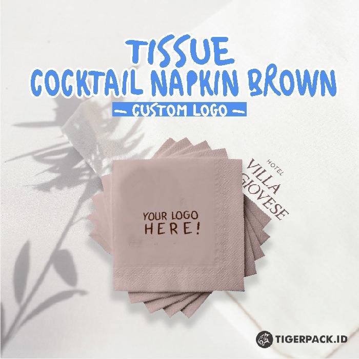 Tissue Cocktail Napkin Brown - Custom Logo