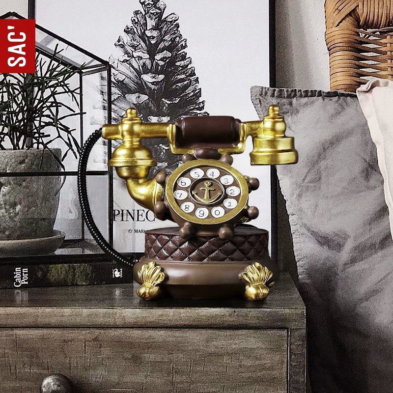 TELEVO Pajangan Ornament Meja Patung Resin Telepon Antik Kuno Dekorasi Hiasan Rumah Vintage Home