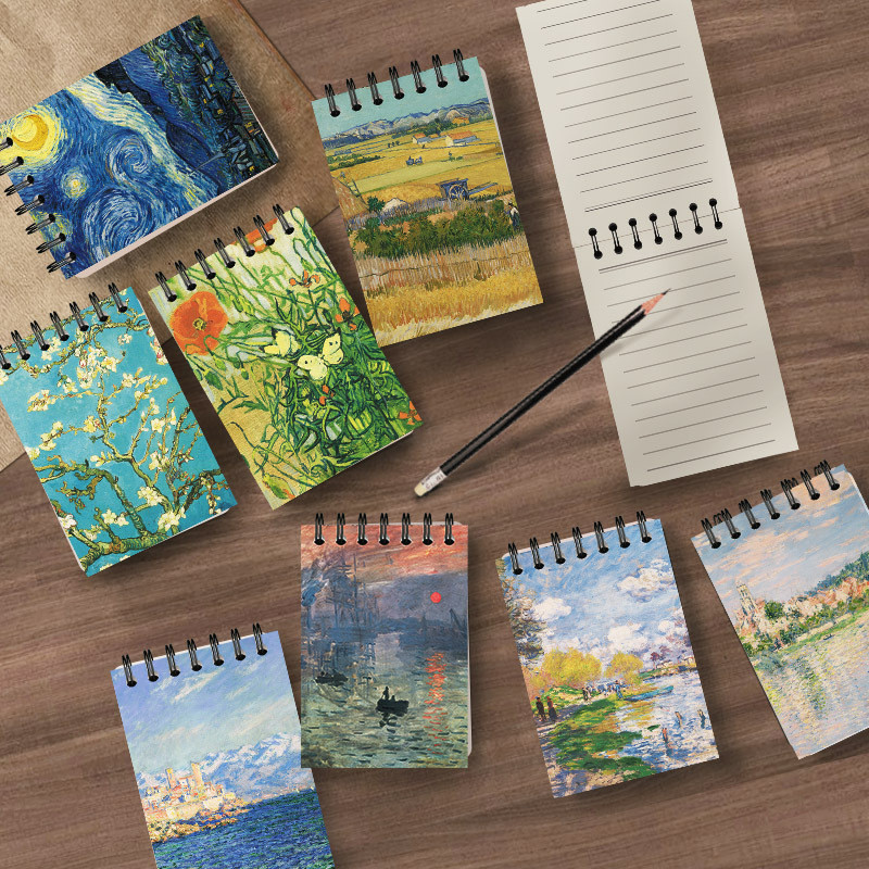 Pocket Notebook Famous Painting Van Gogh Monet Horizontal Line Coil Note Word Book Record Book