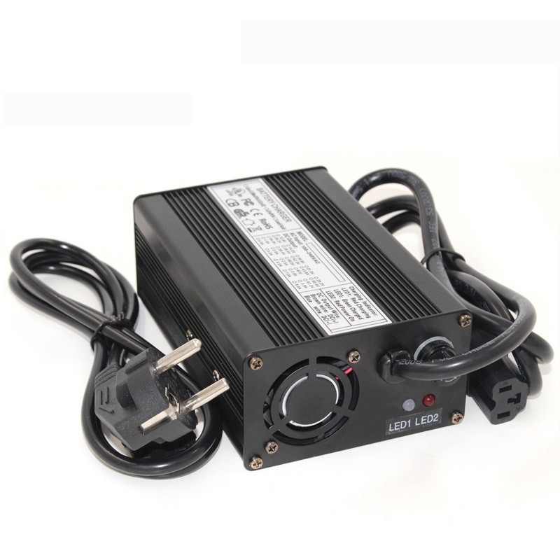 Top: 54.6V 3A Charger 48V Li-ion Battery Charger Output 54.6V LED With Fan Aluminum Shell