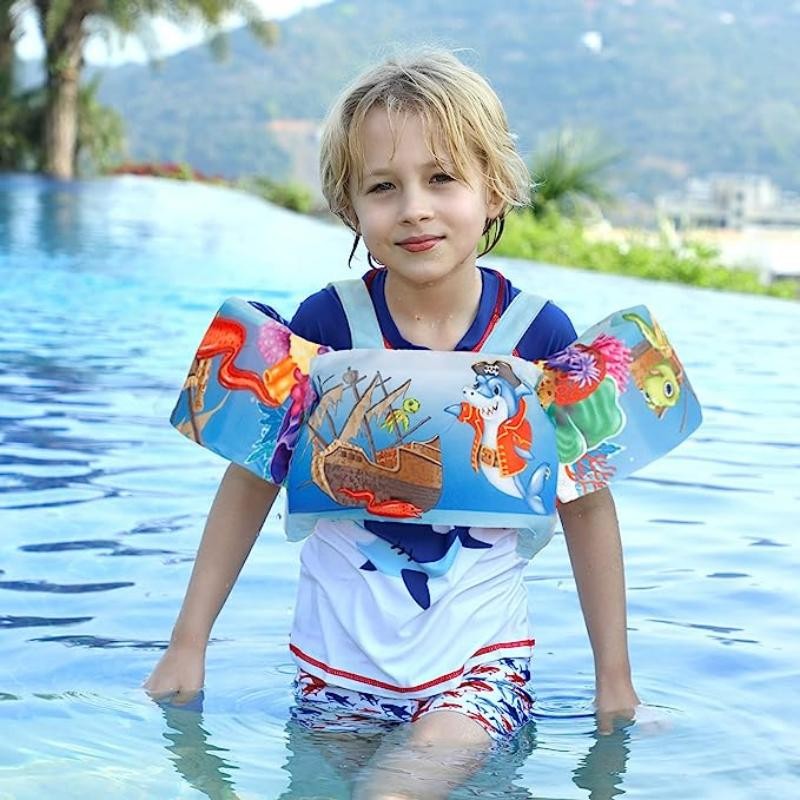 Kids Swimming Float Vest Safety Swimming Training Pool Floating Arm Sleeve with Shoulder Strap Float