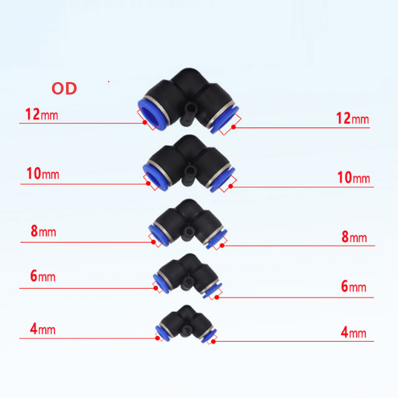 100PCS PV PVG Pneumatic Connector L-Shaped Plastic Hose 4mm 6mm 8mm 10mm 12mm 14mm Elbow Pipe Air Fi