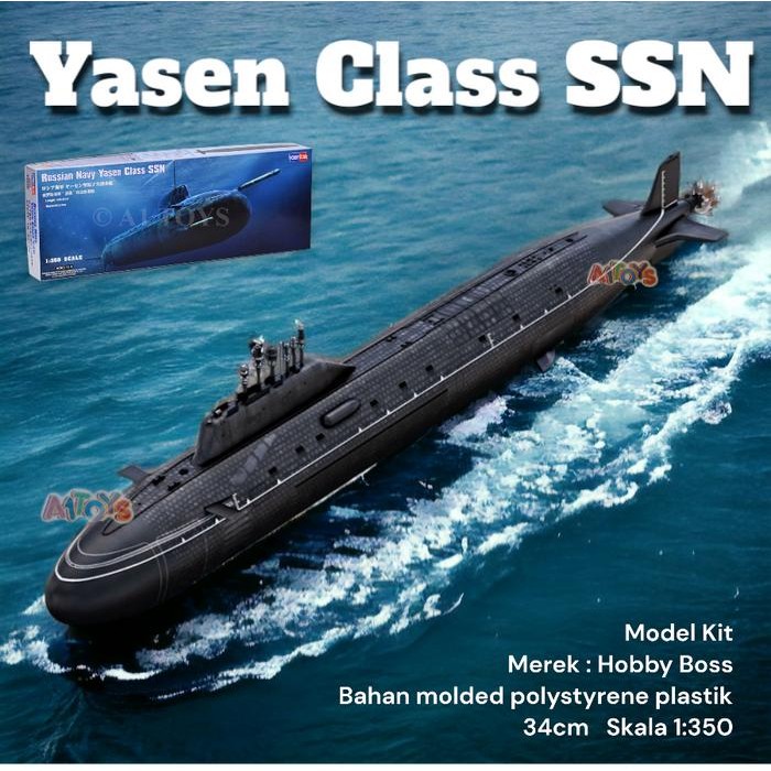 PROMO Model Kit miniatur kapal selam Yasen Class SSN Hobby Boss 34 cm 1:350