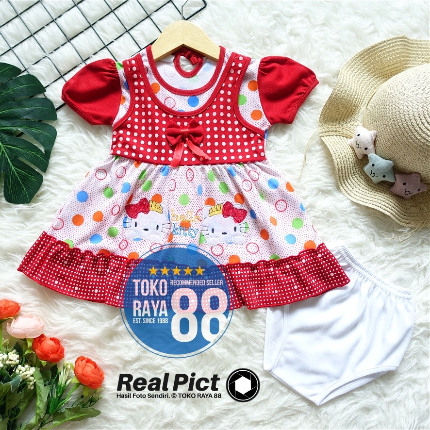 [Sdr-Rf15] Toko Raya 88, Setelan Dress Bayi 3-12 Bulan, Red Forest Polkadot Pita Hk Bordir, Baju