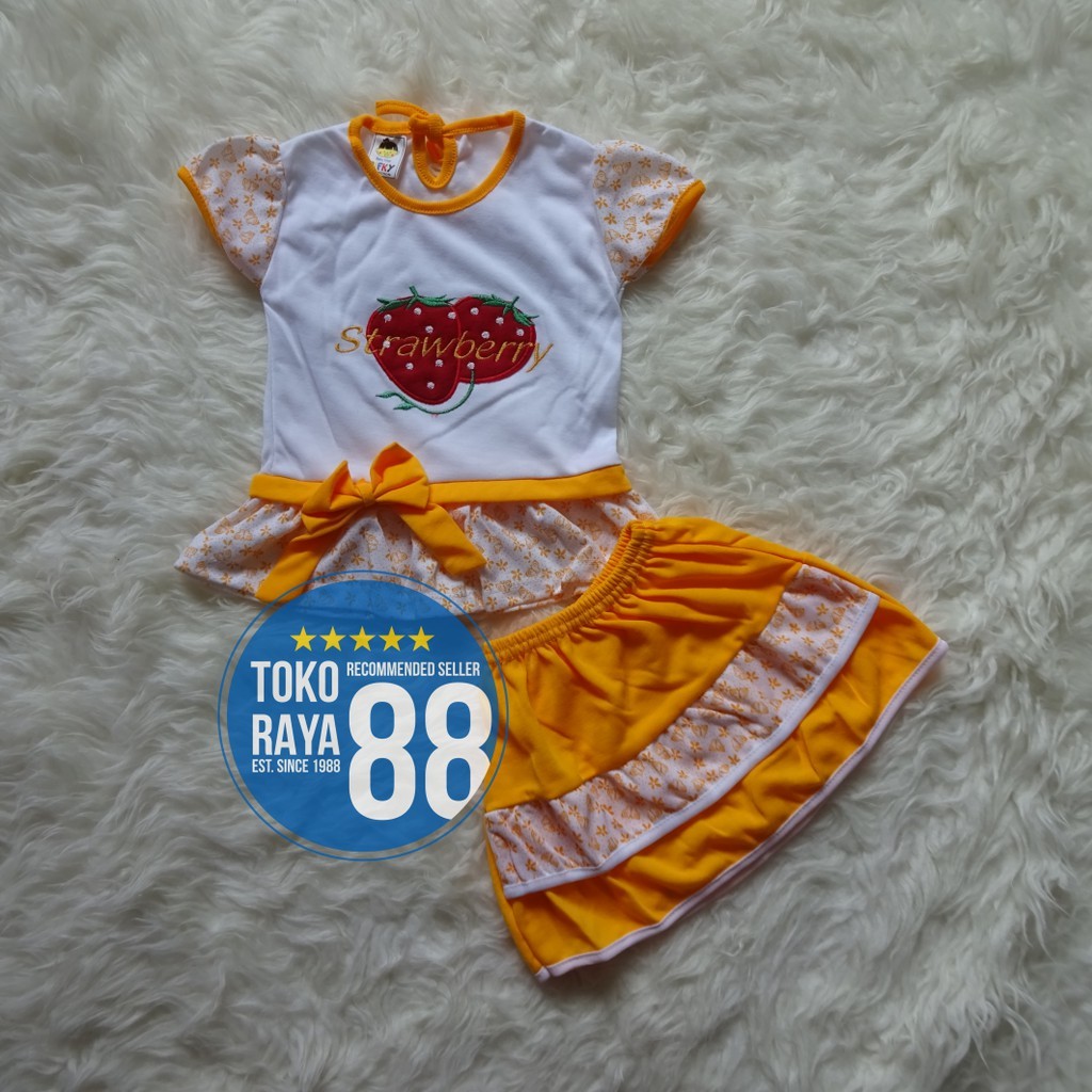 [Sdr-Rf32] Toko Raya 88, Setelan Dress Bayi 3 - 18 Bulan, Red Forest Rok Strawberry Pita, Baju Rok