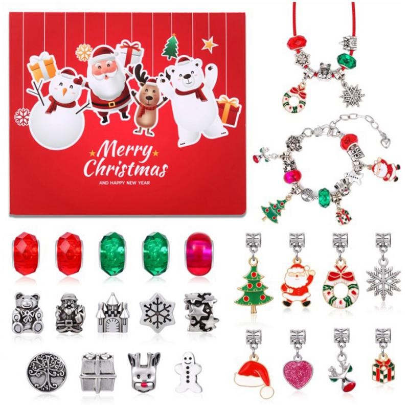 Christmas Advent Calendar Bracelet kit For Girls DIY Jewelry Charm Making Set Charm Bracelet Gifts C