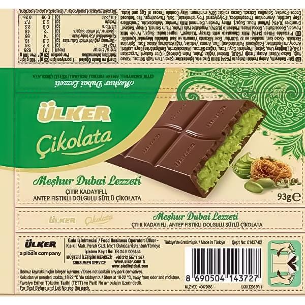

Coklat Dubai Ulker Pistachio Dubai Chocolate Kunafa Original Premium Turki 93 Gr