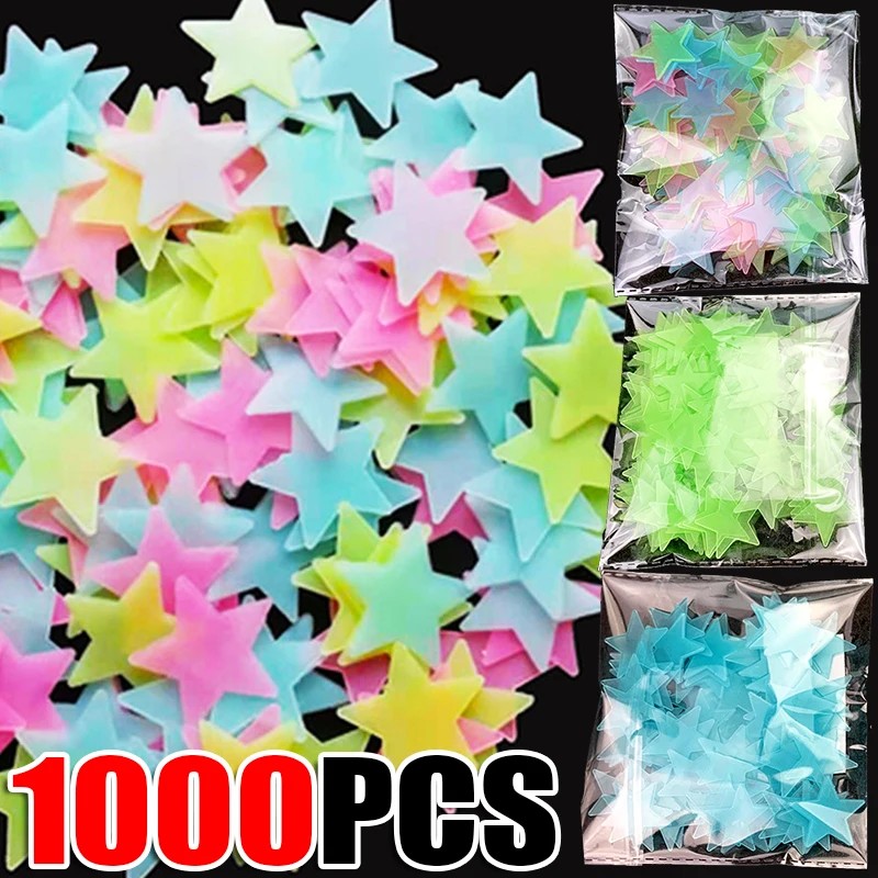 

50/1000Pcs Glow In The Dark Stars Wall Stickers Luminous 3D Fluorescent Adhesive Decoration For Home