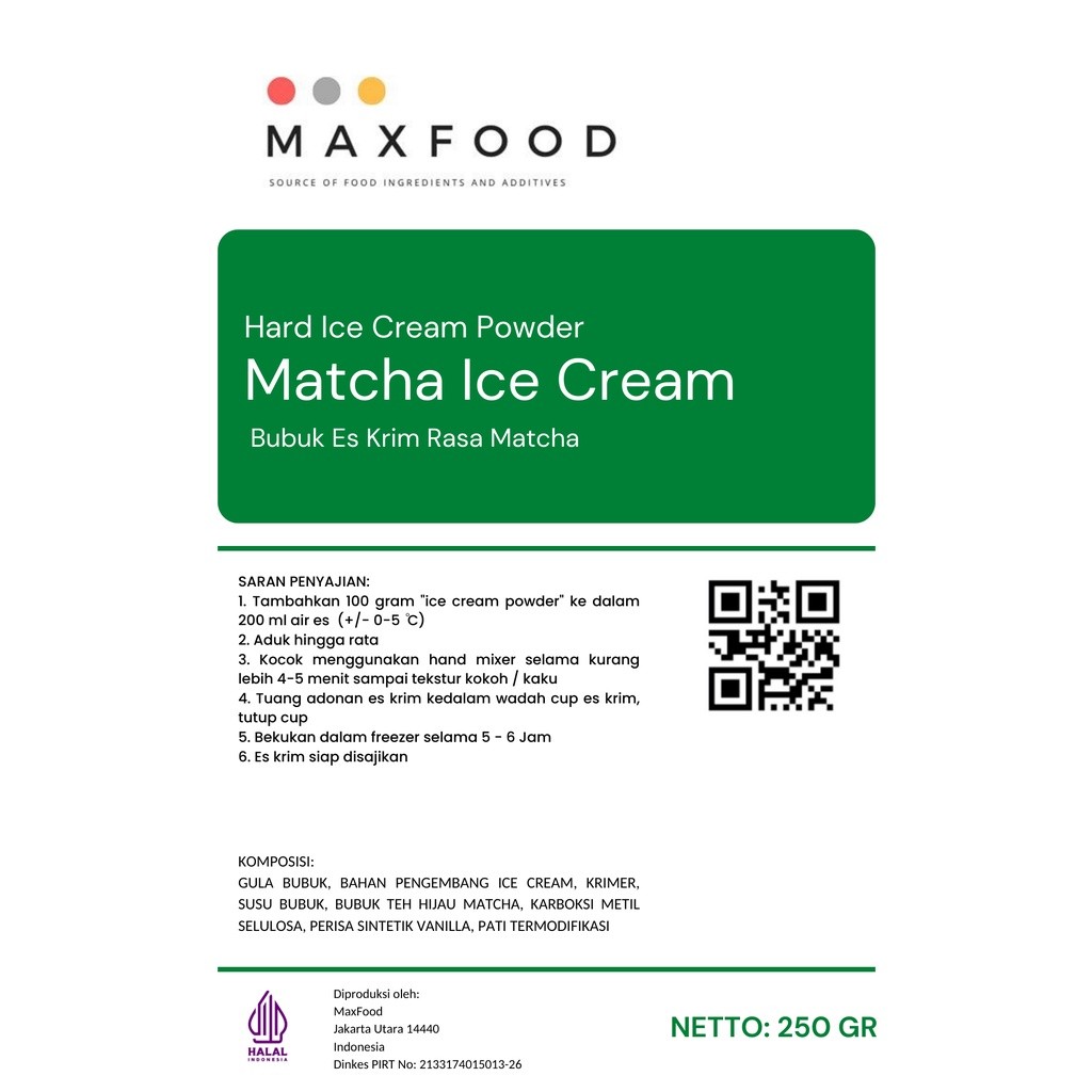 

MAXFOOD - Hard Matcha Ice Cream / Bubuk Es Krim Rasa Matcha 250 GR