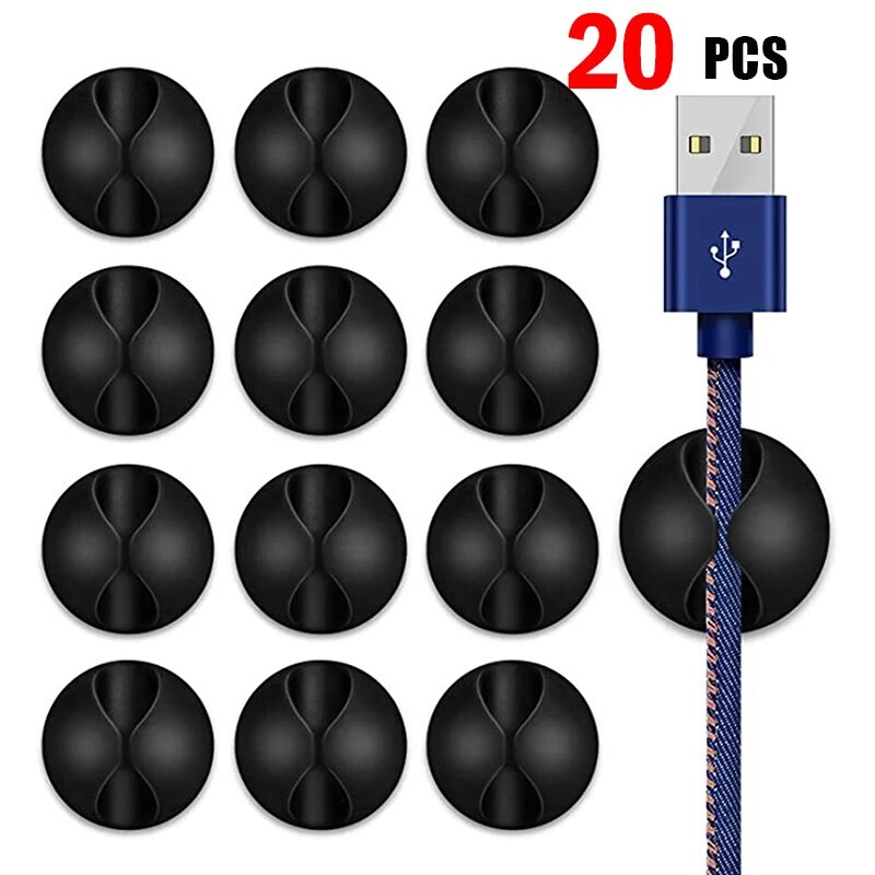 

20Pcs Cable Clip Winder Organizer Round Charger Cord Clips Desk Tidy Management Wire Adhesive Holder