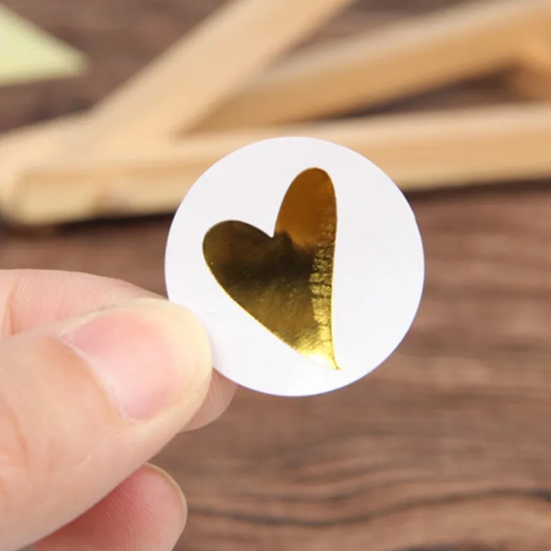 

Round Gold Heart Adhesive Sticker Cute Sealing Label Sticker For Birthday Cards Envelope Gifts