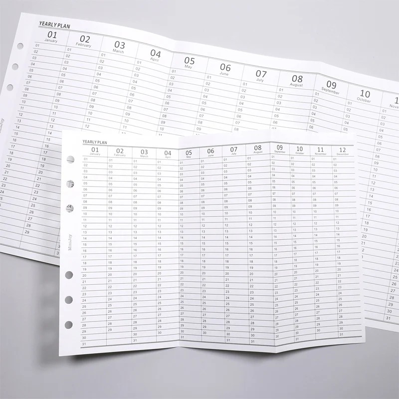 

Simple Vertical Yearly Plan Check List A6 Planner Insert Journal Refill Three Fold Filler Papers For