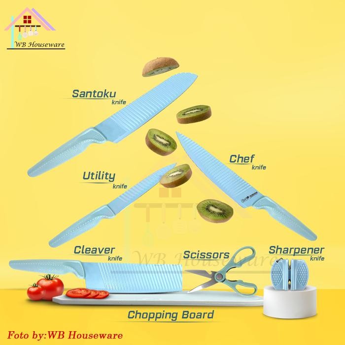 terbaru  stein steincookware neo blade stainless steel knives set blue/non stick knife alat masak
