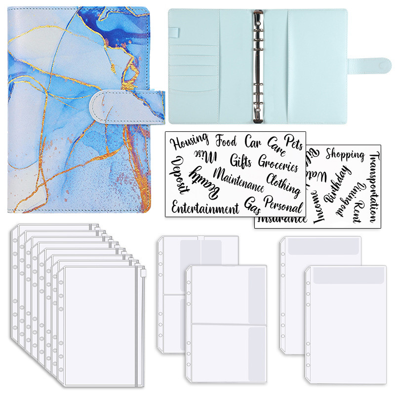 

A6 Binder Ledger Marble Notebook Leather Pu6 Hole Binder Cash Budget With 12 Budget Envelopes And 12