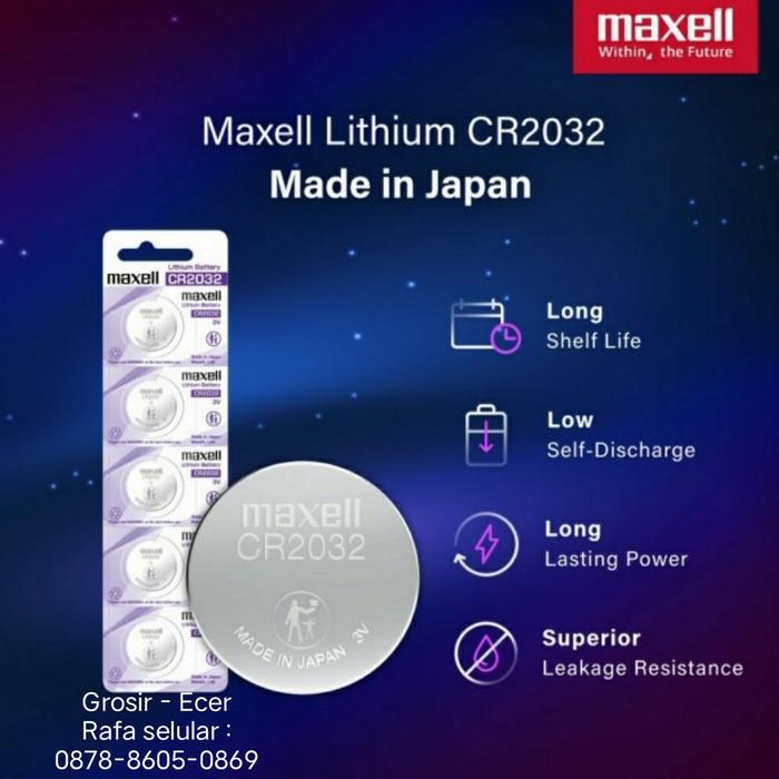H0M3Sweet- Baterai Cr2032 Original Maxell Batre Cr 2032 1 Pack Isi 5 Pc