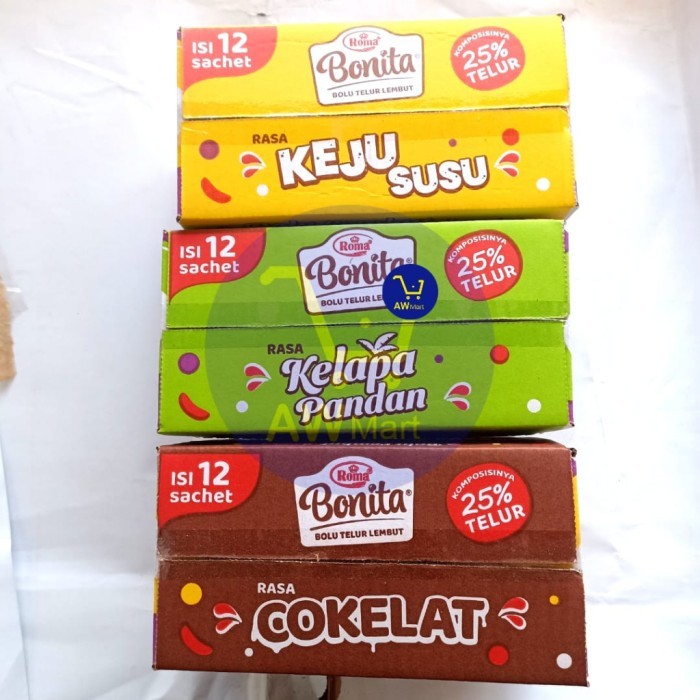 

PastikanTerjaminMutunya- ROMA BONITA BOLU LEMBUT TELUR PERBOX ISI ( 12 SACHET X 30 GRAM ) - BON