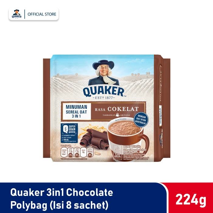 

PastikanTerjaminMutunya- Quaker 3in1 Chocolate Polybag 224g Minuman Sereal Oats (Isi 8 sachet)