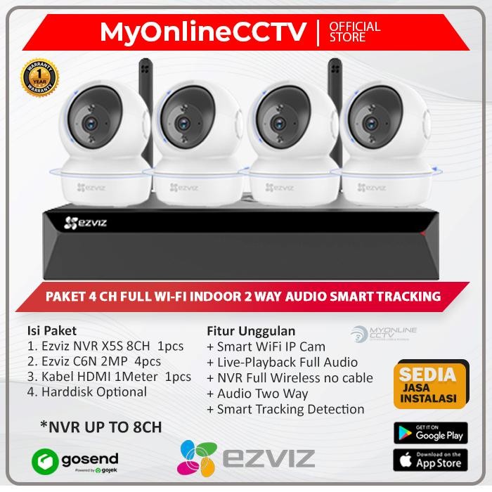 Zooma- Paket Cctv Wifi 4 Ip Camera 1080P Wireless Ezviz Nvr Kit Praktis