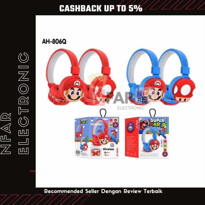 Top- Headphone Bluetooth Anak Mario Headset Anak Laki-Laki Karakter Kartun