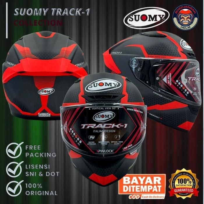SUOMY HELM TRACK 1 REACTION - MATT BLACK RED - HELM SUOMY FULL FACE