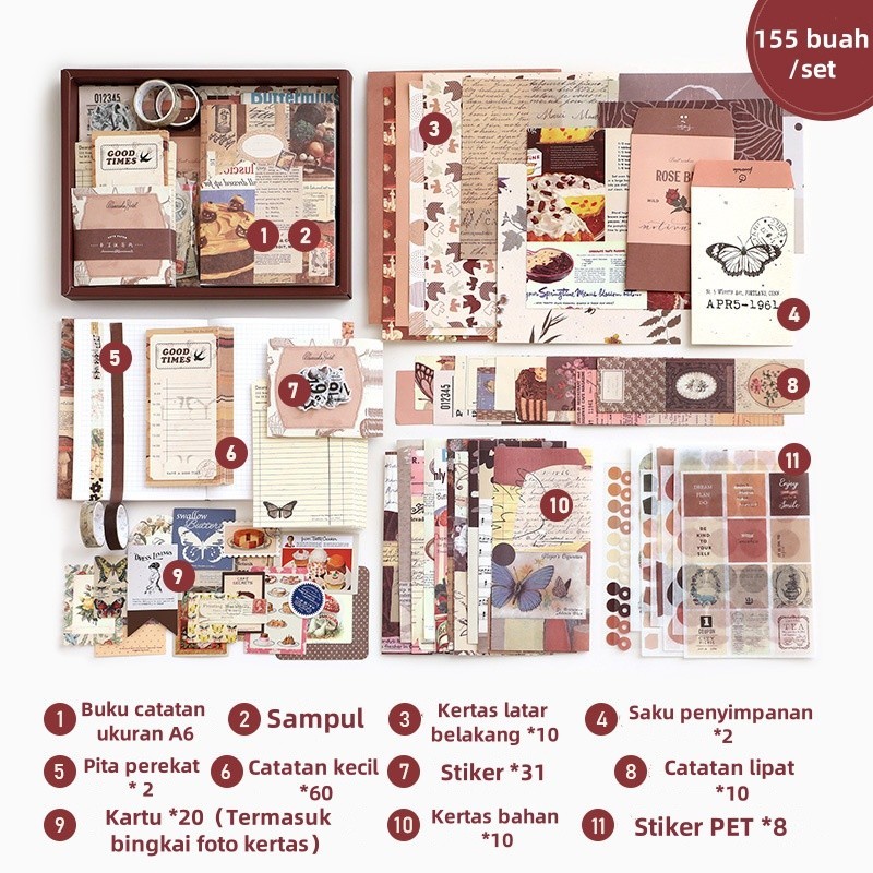 

Paket Hadiah DIY Handmade Journal KitSet ScrapbookBuku Jurnal dan Agenda LucuDengan