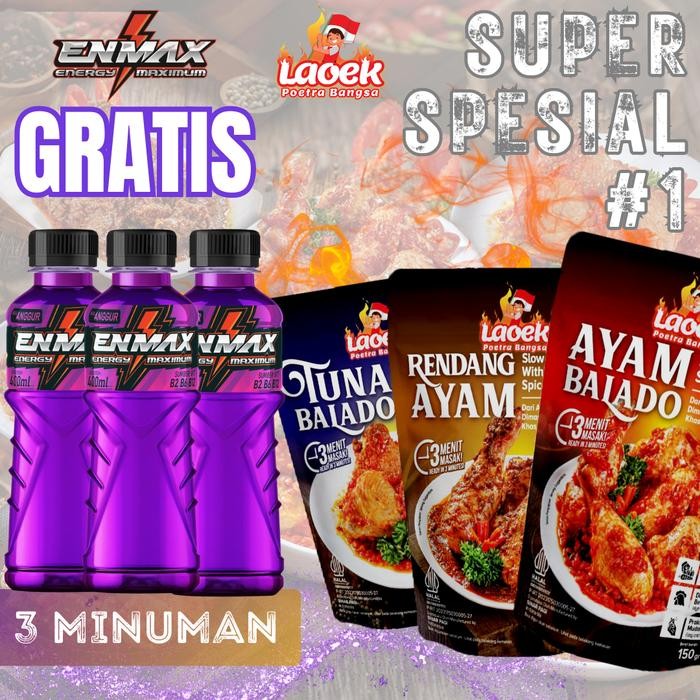 

Super Spesial 1 Dapat 3 Lauk Tuna Balado, Rendang am, & am Balado + 3 Minuman rasa Lemon Madu