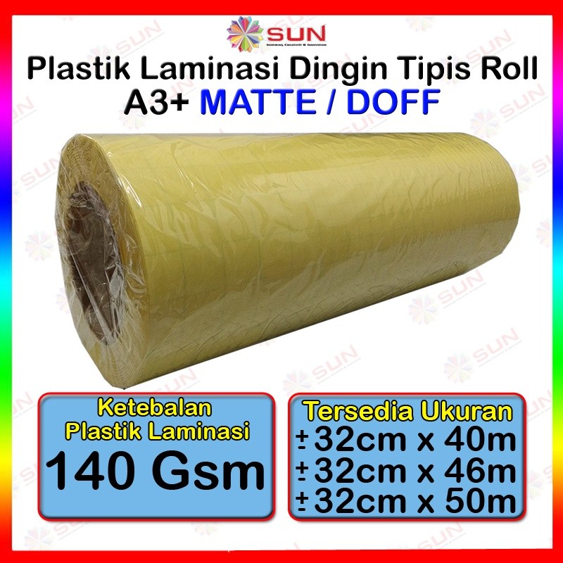 

Plastik Laminasi Dingin Tipis Roll A3+ / A4 + 140 micron - Motif Glossy, Doff e ( Sticker Bening