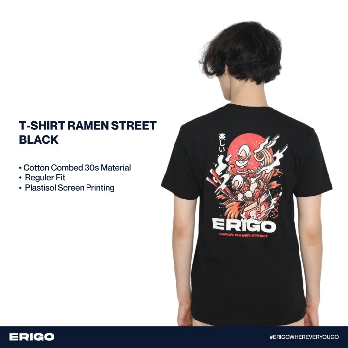 Modo- Kaos Unisex Erigo T-Shirt Ramen Street Black