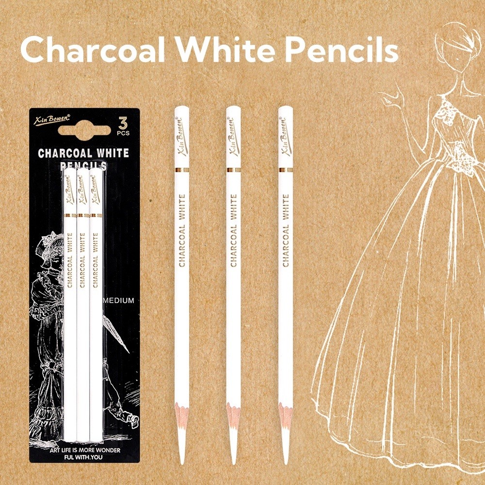 

3Pcs Professional White Charcoal Pencils Set Sketch Highlight Drawing Pencils For Artists Drawing