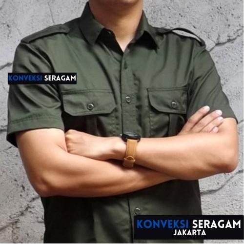 Ikonik- Pdl Baju Kemeja Seragam Kerja Pakaian Dinas Lapangan Hijau Army Bordir
