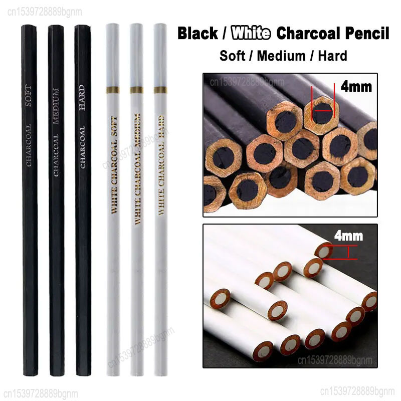 

3Pcs 6Pcs Set Black White Sketch Charcoal Pencil Soft Medium Hard 4Mm Lead Core Art Drawing Shadow