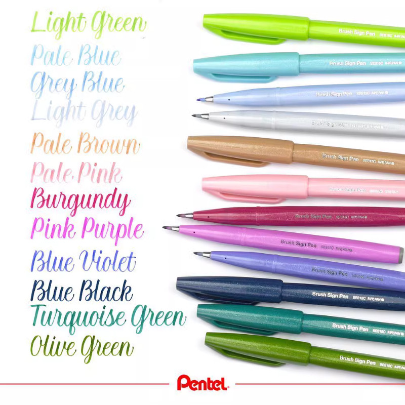 

1Pc Pentel Fude Brush Touch Sign Pen Bright Pastel Colors With A Flexible Tip That Allows You To