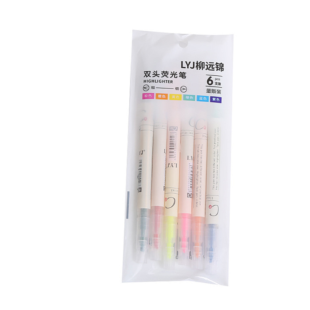 

6Pcs/Set Double-Headed Highlighter Kawaii Stationery Color Marker School Supplies Student Marker