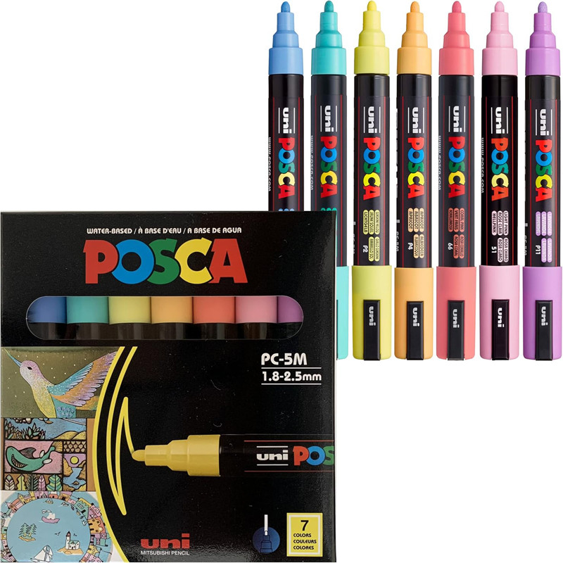 

7 Pastel Posca Paint Markers, 5M Medium Posca Markers With Reversible Tips, Acrylic Paint Pens Posca