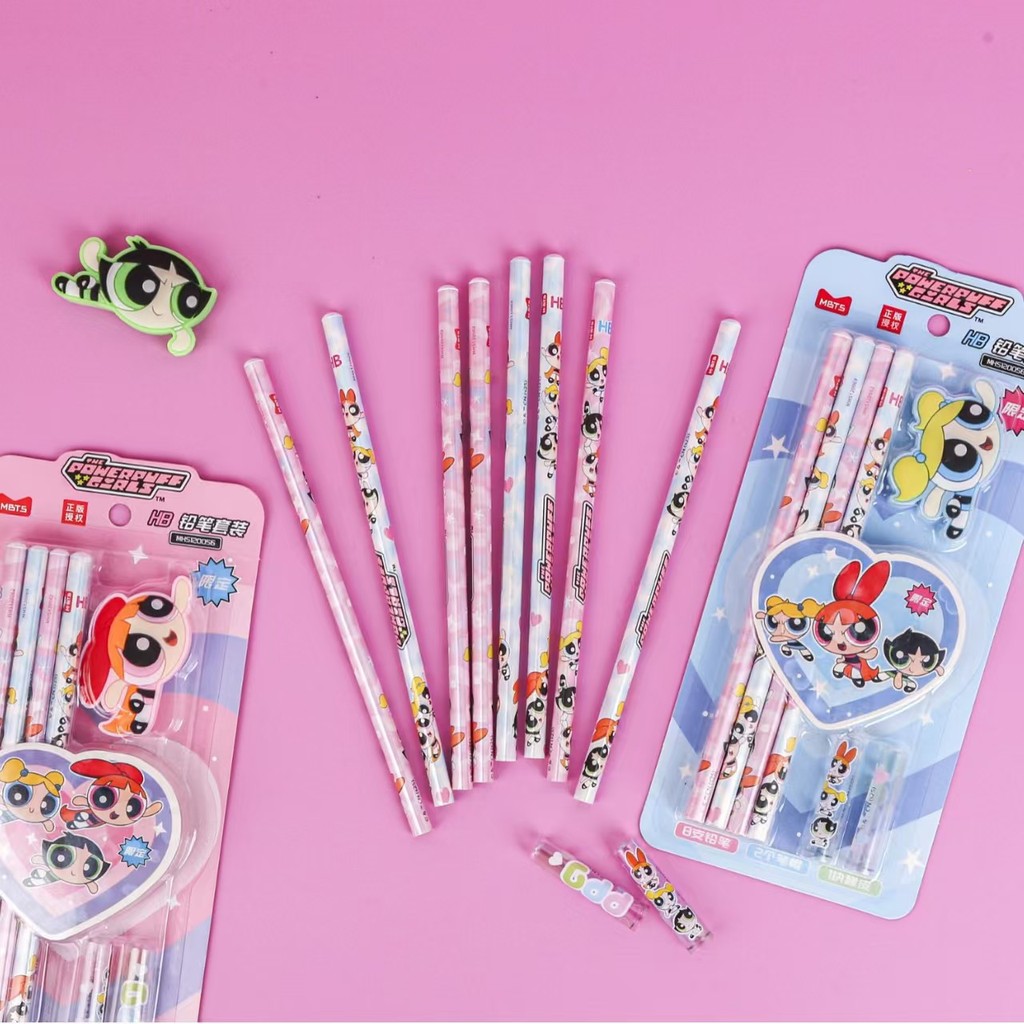 

The Powerpuff Girls Hb Pencil Set The Set Includes Eight Pencils Two Caps And One Eraser