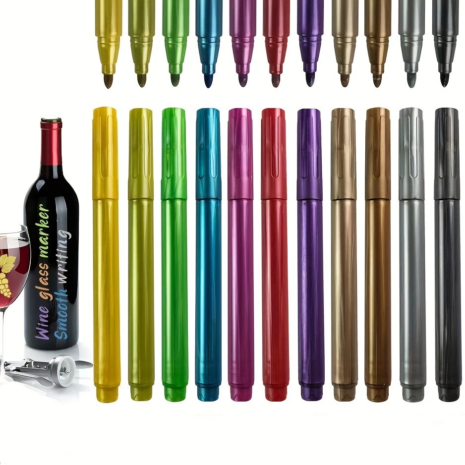 

12Pcs Wine Glass Markers, Non-Toxic Erasable Fine Tip Markers For Wine Bottles, Ceramic And Glasses.