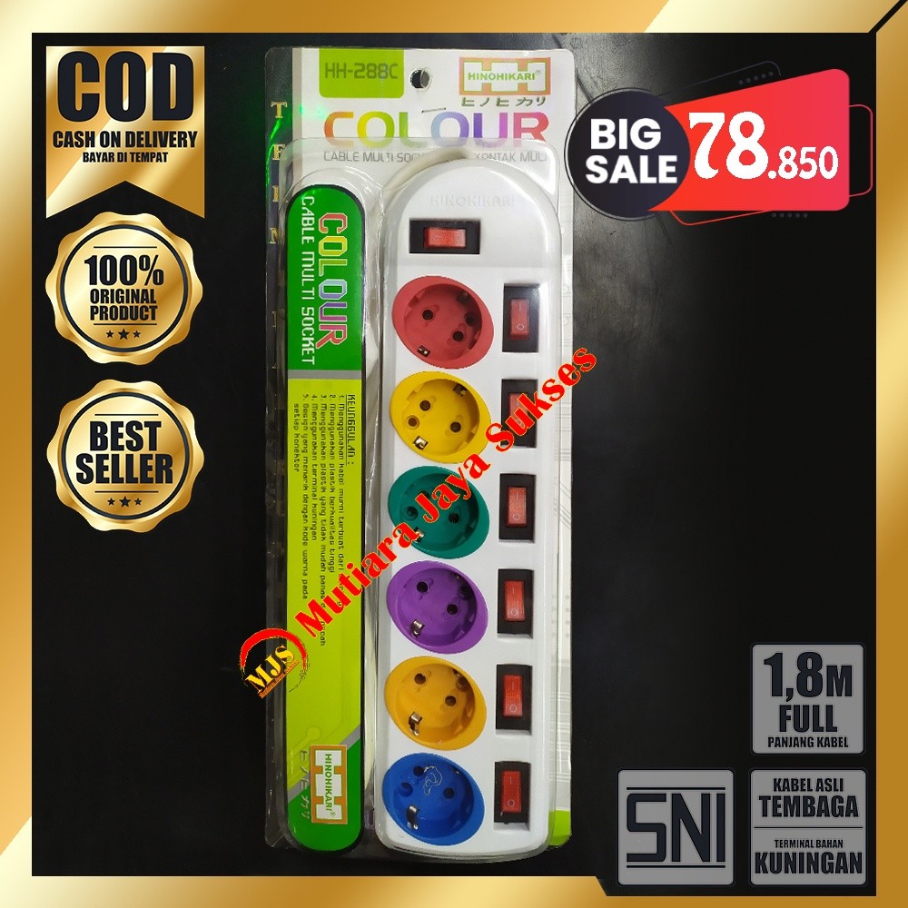 TerbaikTerlarisNIh- STOP KONTAK 6 LUBANG SAKLAR HINOHIKARI 1,8M HH-288C SNI / STOP KONTAK SWITCH