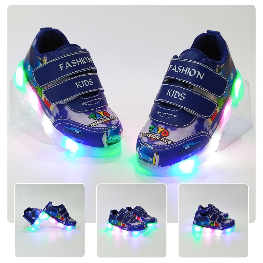 PROMO / Sepatu LED Anak Laki-laki Model Bergambar Kartun Lucu