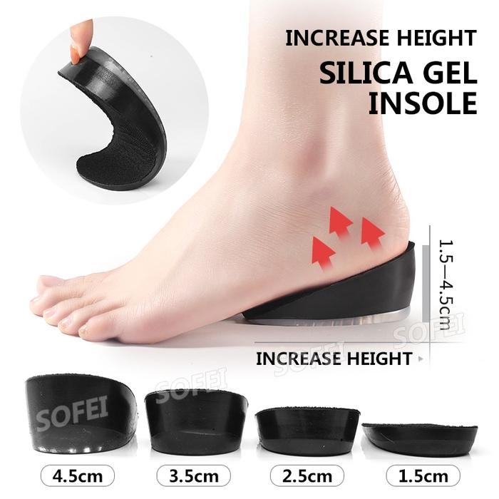 Fleekstep- SofeistoreTinggi Badan Meningkat Bantalan Sepatu Setengah Bantalan Tumit Silikon Polos