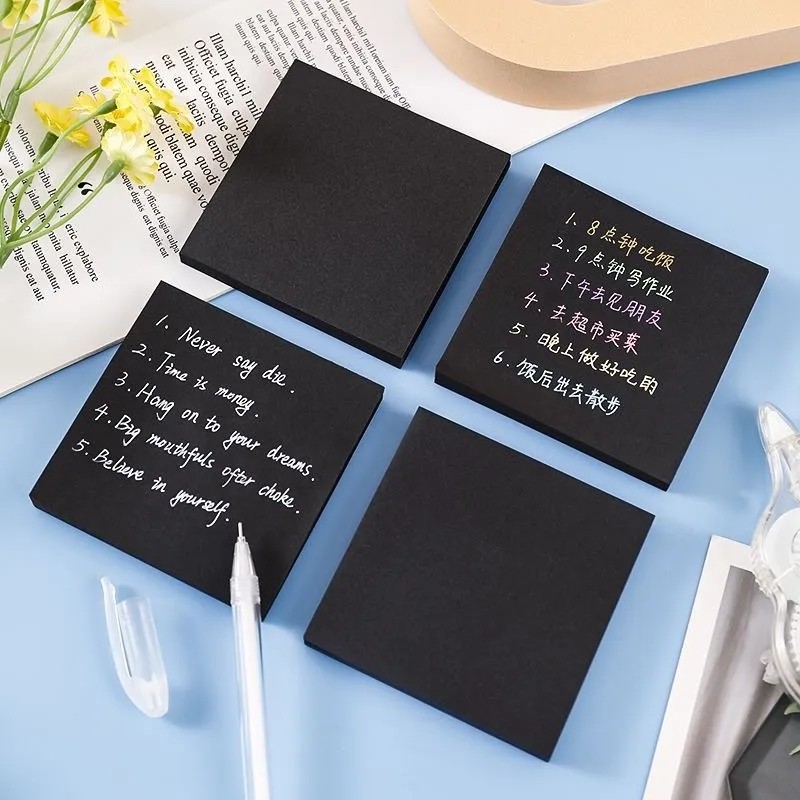 

200 Sheets Black Notepads, 7.6Cm*7.6Cm(3 In*3 In) Square Sticky Notes, Self-Adhesive Memo Pad For