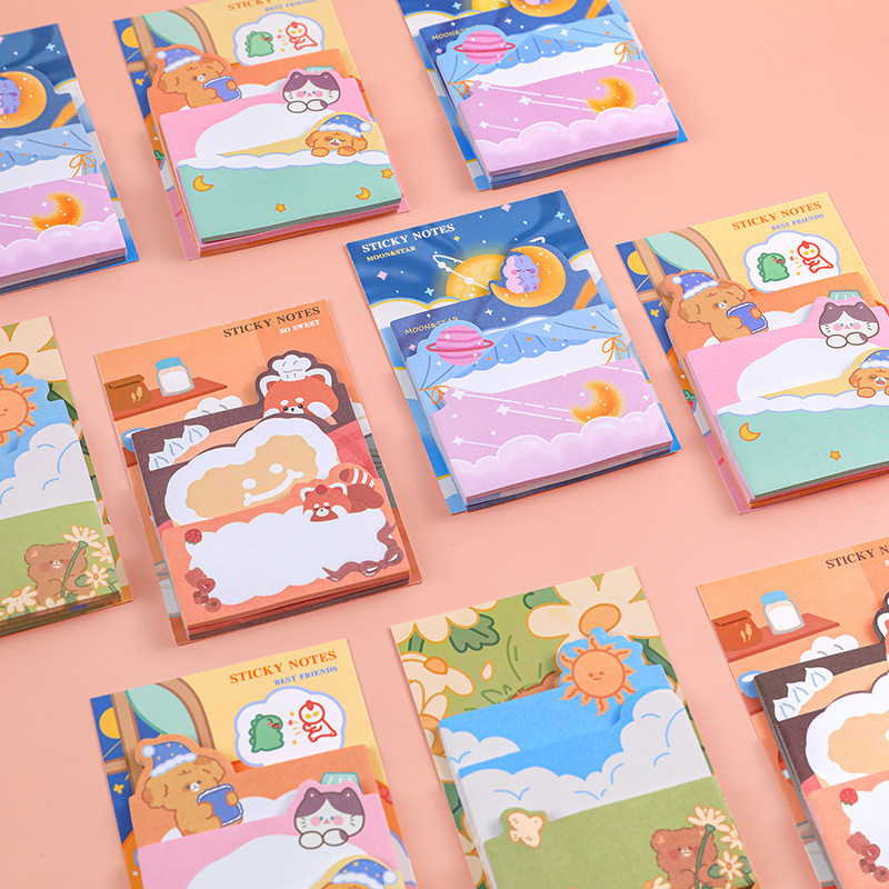 

90 Sheets Kawaii Cartoon Bear Rabbit Sticky Note Pads Self-Adhesive Memo Notepad School Office