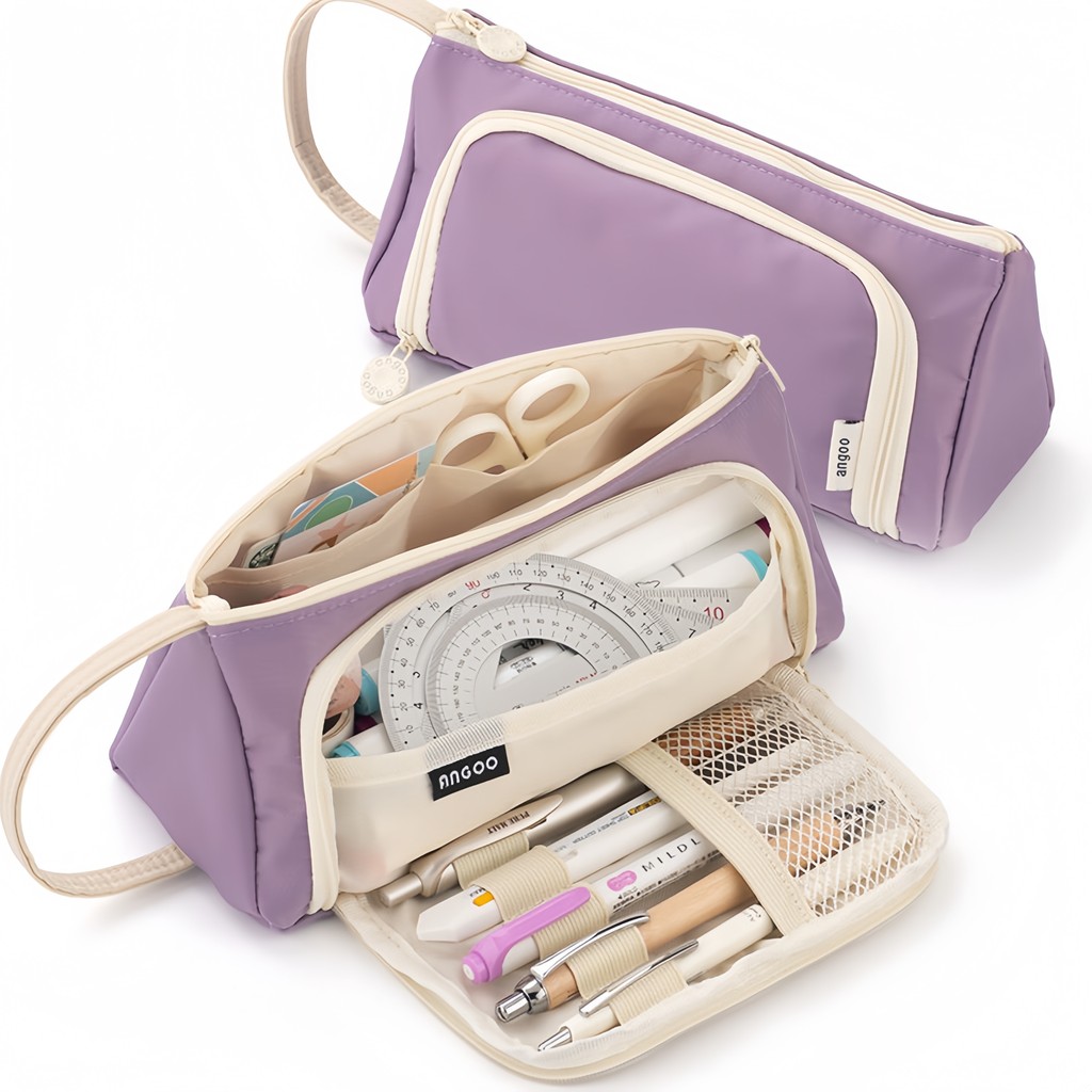 

Canvas Triangle Stationery Case, Large Capacity Portable Pen Pouch, Office Stationery Organizer,