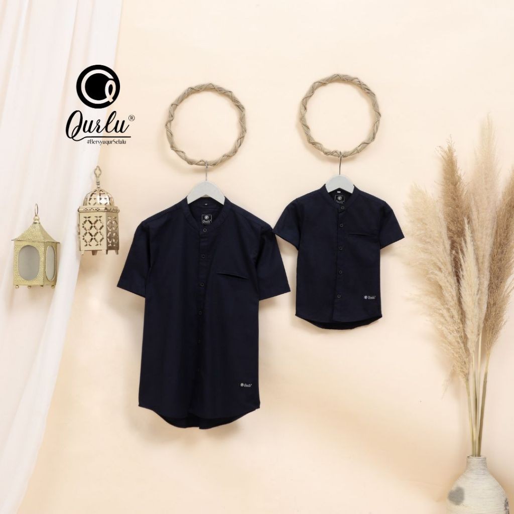 PROMO / Qurlu - Kemeja Koko Dewasa/Anak warna HITAM (baju couple ayah dan anak laki-laki) Baju Koko