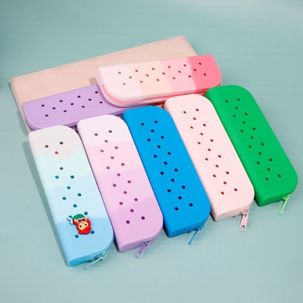 

Diy Silicone Hole Pen Bag Large Capacity Pencil Case Student Stationery Organizer Dirt Resistant
